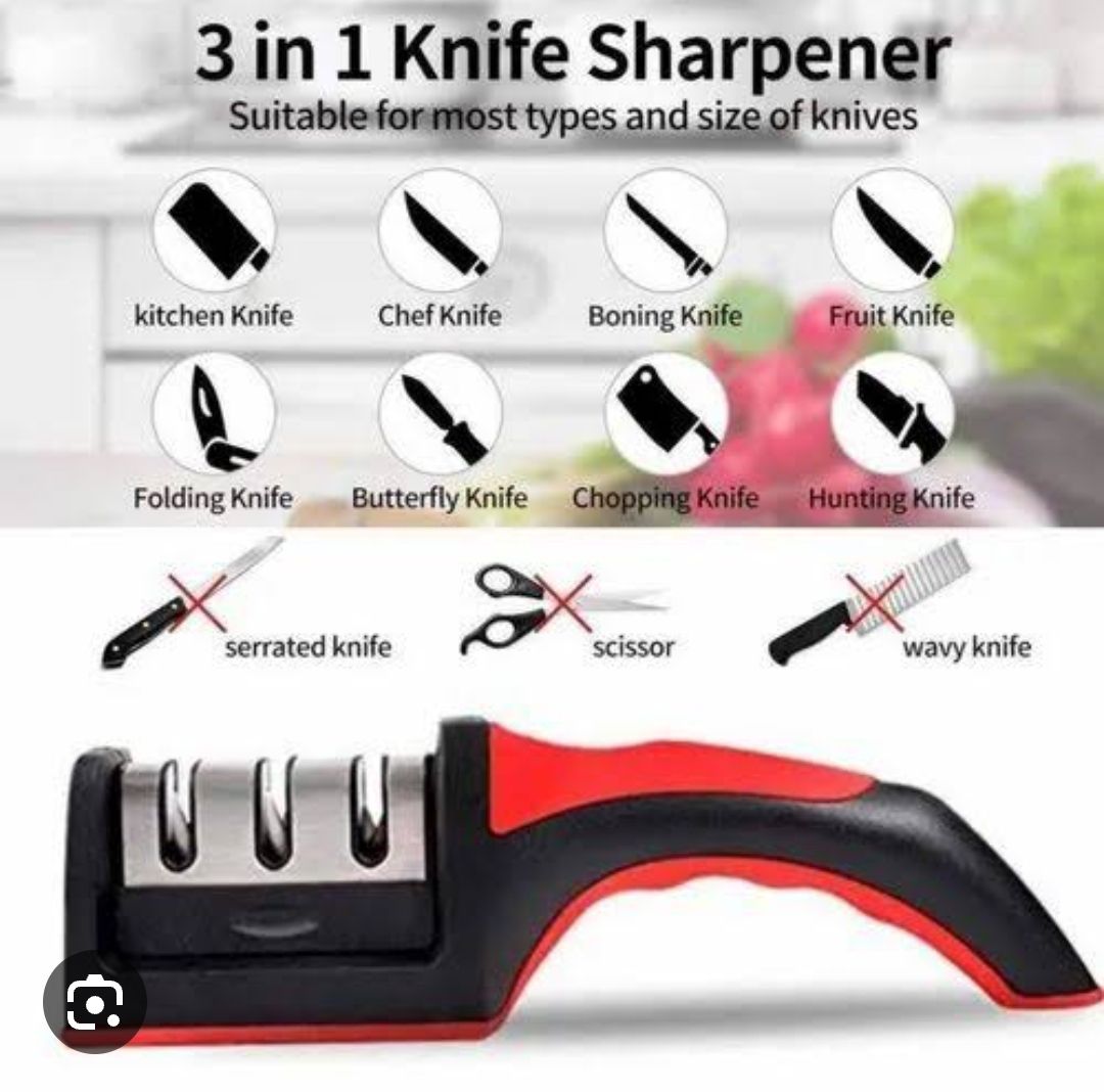 3 In 1 Manual Knife Sharpening Kitchen Accessories Manual Stainless Steel 3 Stage Kitchen Handheld Knife Sharpener